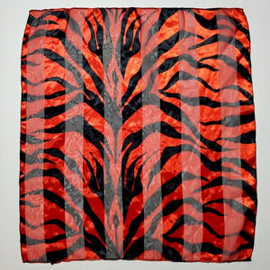 Vintage Fashion Scarf RED & BLACK FIRE Silky Satin & Chiffon Square 20"